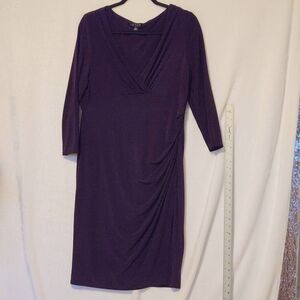 Lauren Ralph Lauren Women's 16 Dress Purple Faux Wrap Ruched Jersey